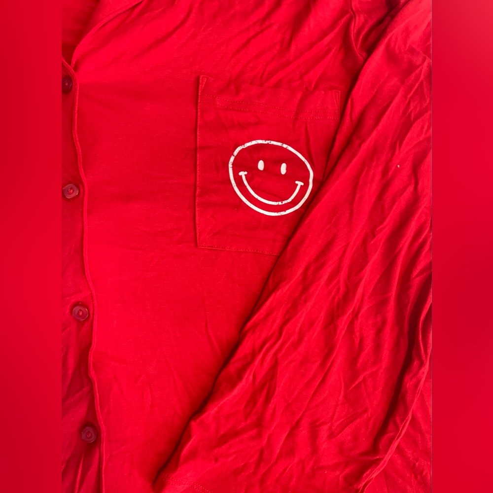 JENNI Supersoft Long Sleeves Notched-Collar 2pc Pajamas Set Smiley Red XXL - Picture 3 of 8